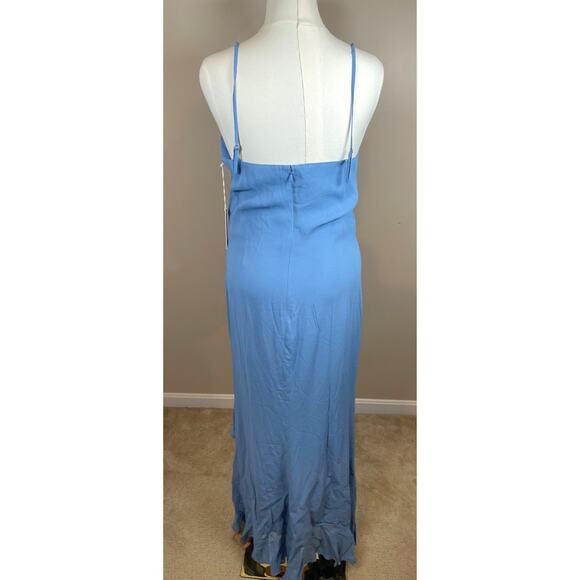 Reformation Winola Ruffle High Slit Azure Blue Maxi Dress Size XL - Picture 7 of 9
